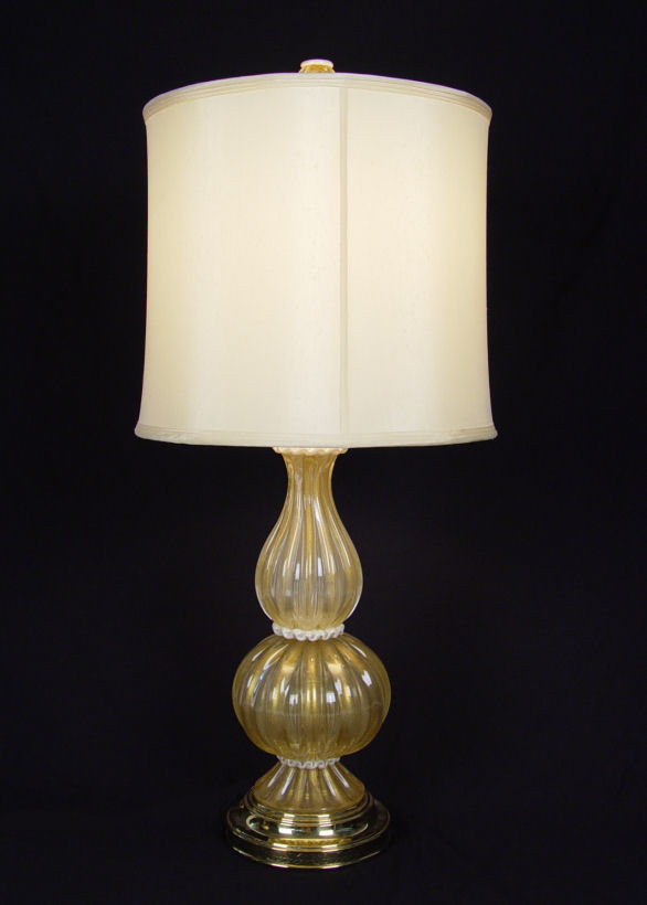 Appraisal: PAIR 'S MURANO AVENTURINE GLASS LAMPS Original shades and Aventurine