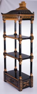 Appraisal: Chinoiserie Wall Hanging Etagere Three tier ebonized lacquer and gilt