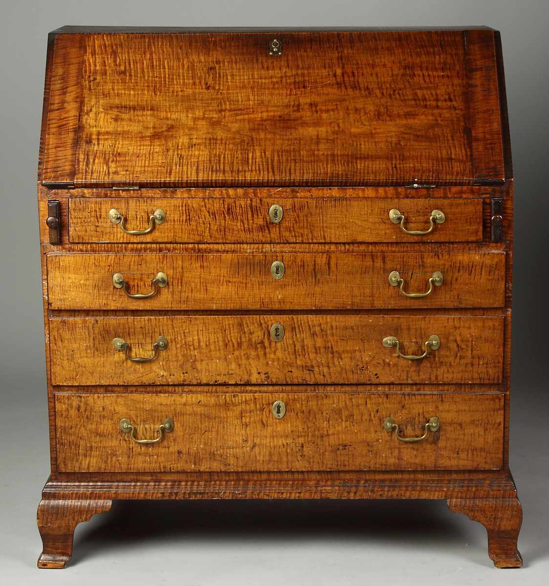 Appraisal: Tiger Maple Chippendale Desk Probably RI Ogee feet Dovetail case