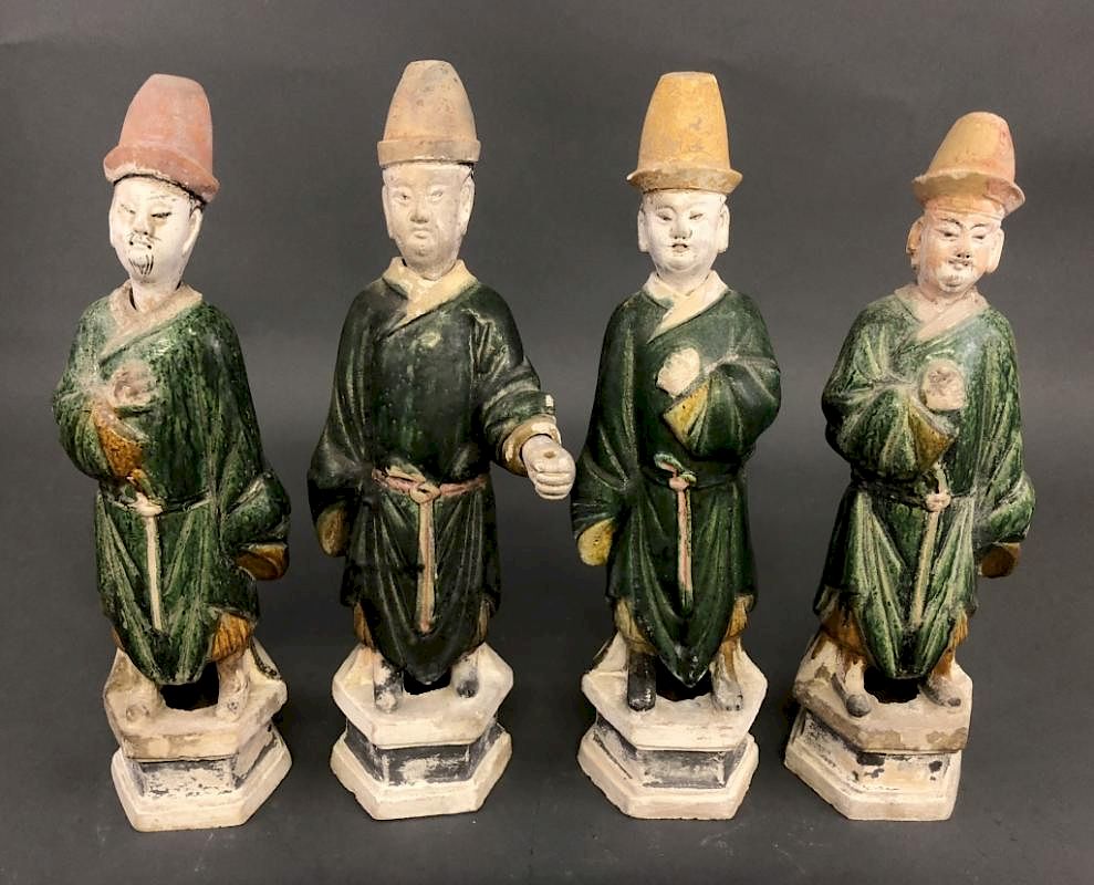 Appraisal: Four Chinese Pottery Ming Tomb Figures Four Chinese Ming Dynasty