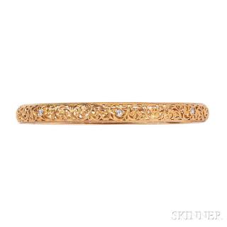 Appraisal: Art Nouveau Gold Bangle designed as pierced vine motifs bezel-set