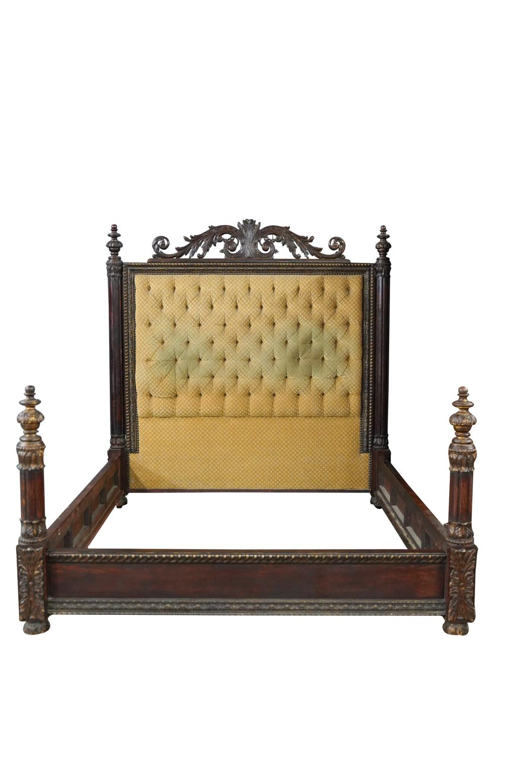 Appraisal: BAROQUE STYLE CARVED GILT OAK BEDwith upholstered headboard Condition fabric