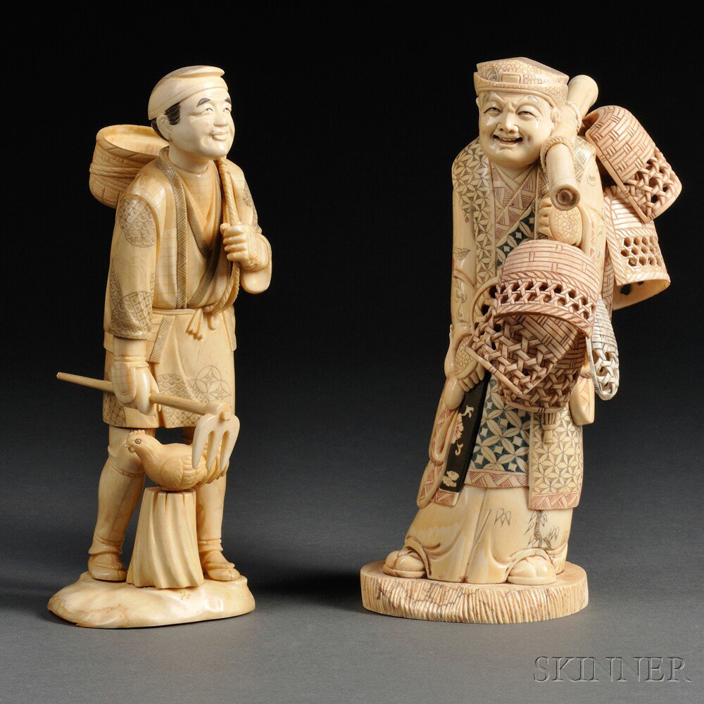 Appraisal: Three Ivory Carvings of Figures Japan and China th century