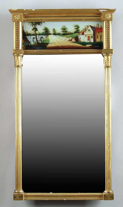 Appraisal: FEDERAL TWO PART PICTURE MIRROR Gilt frame with half columns