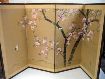 Appraisal: Japanese four panel Byobu screen th century H L in