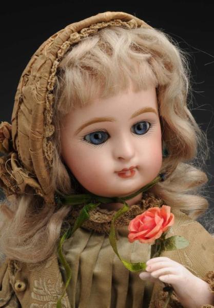 Appraisal: French Mechanical Girl with Fan Rose Description France Ca Bisque