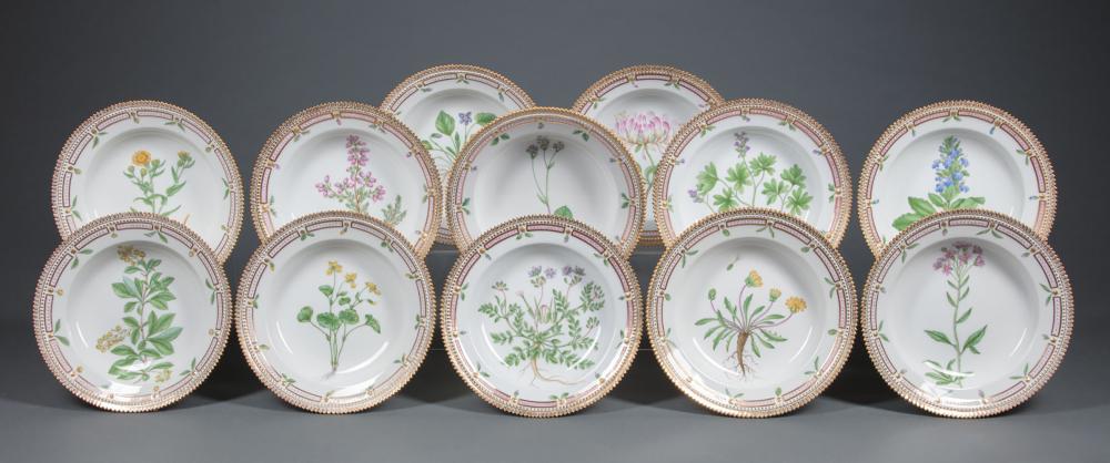 Appraisal: Twelve Royal Copenhagen Flora Danica Porcelain Soup Plates dated -