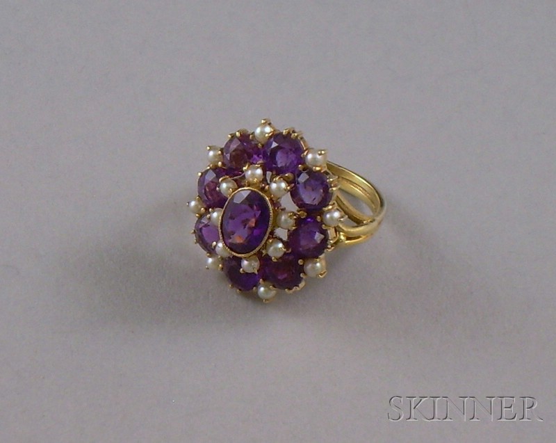 Appraisal: kt Gold Amethyst and Seed Pearl Floriform Ring size