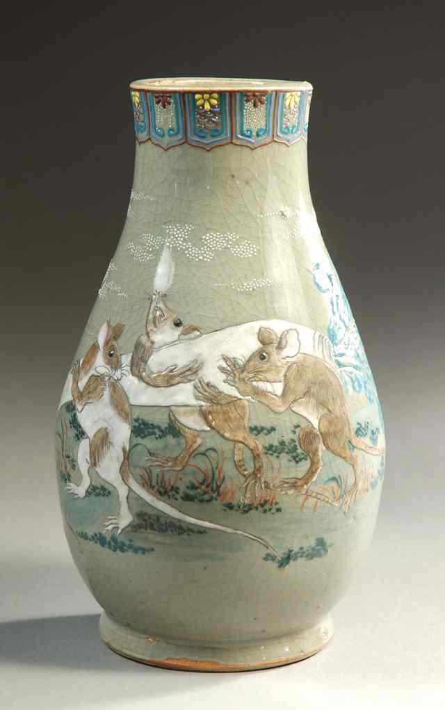 Appraisal: JAPANESE STONEWARE POTTERY VASE attributed to the Workshops of Makazan