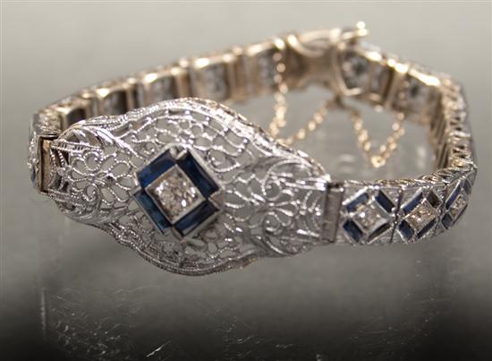 Appraisal: Art Deco style K white gold diamond and sapphire bracelet