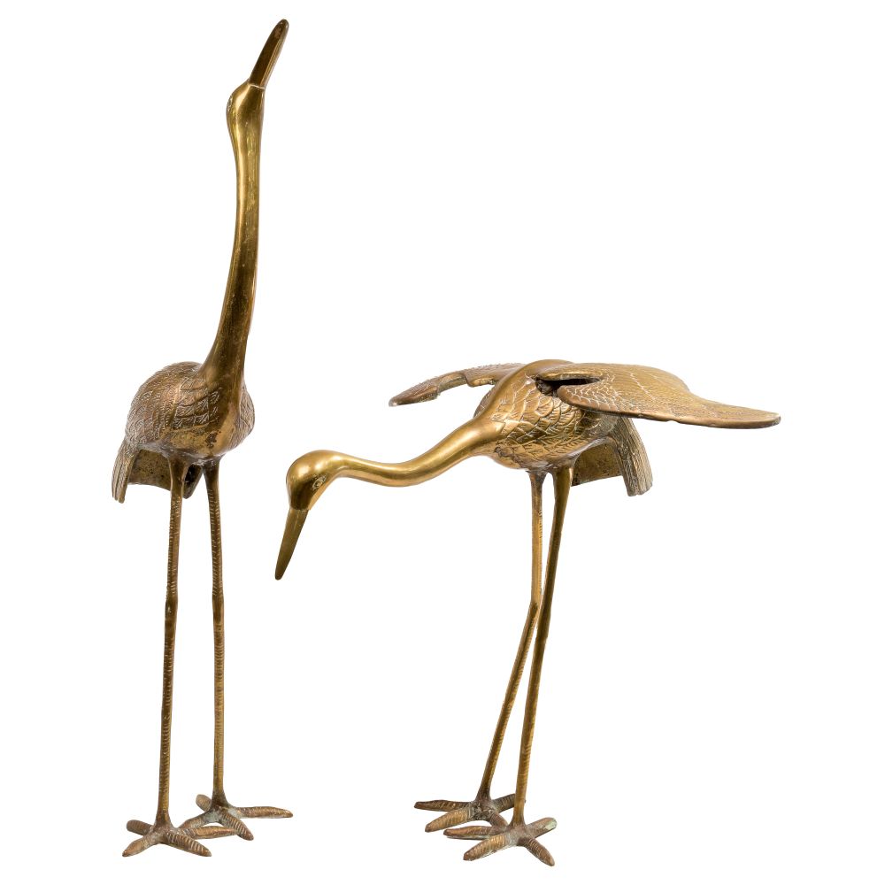 Appraisal: BRASS CRANE SCULPTURESMatched pair in poses