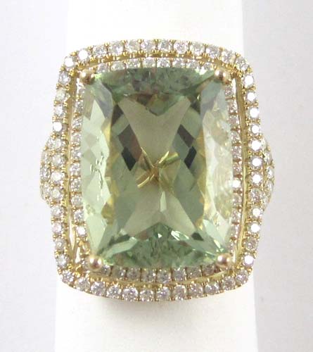 Appraisal: GREENED AMETHYST AND DIAMOND RING k yellow gold with round-cut