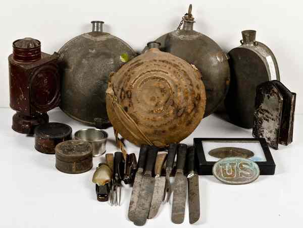 Appraisal: Civil War Including Canteens Mess Kits and Two Belt Plates