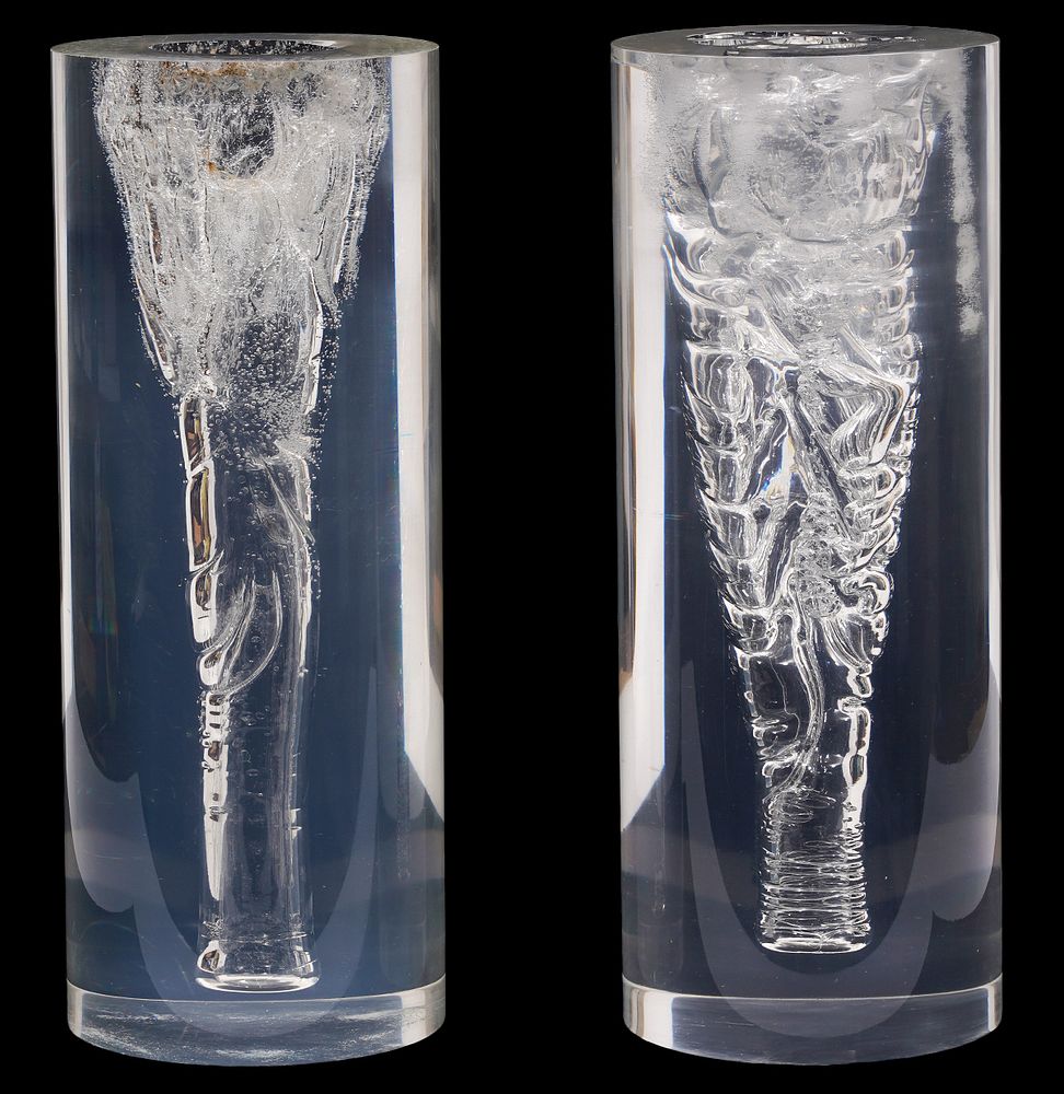 Appraisal: Retro Cylindrical Acrylic Sculptures w Bubbles 's retro cylindrical acrylic