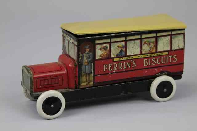 Appraisal: PERRIN'S BISCUITS BUS TIN Canada c Similar to the Gray