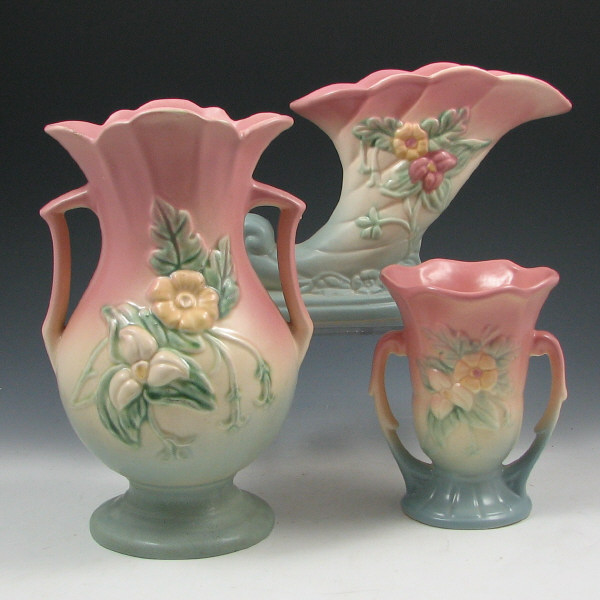 Appraisal: Hull Wildflower - Vases Cornucopia Three Hull Wildflower pieces in