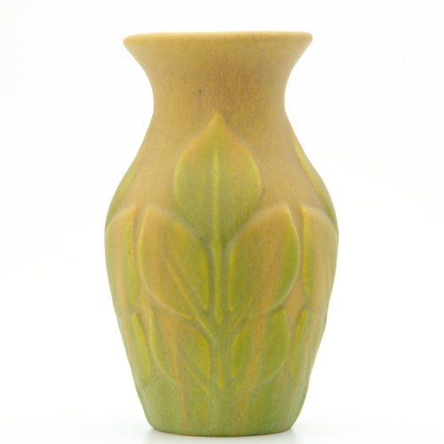 Appraisal: ROSEVILLE Early Velmoss vase with branches of leaves under a