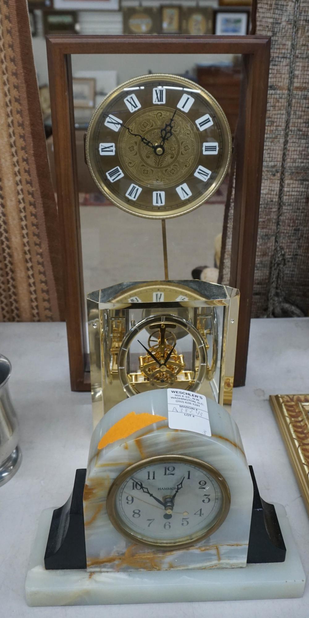 Appraisal: THREE QUARTZ DESK MANTLE CLOCKS H OF TALLEST IN CM