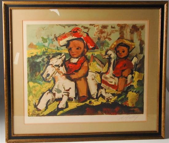 Appraisal: Goose D'Artey Children on Horse Print signed H W