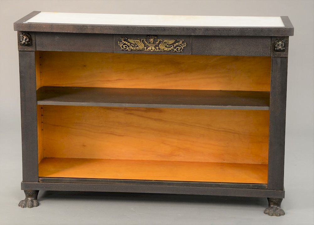 Appraisal: Steel and wood bookshelf with inset marble top and large