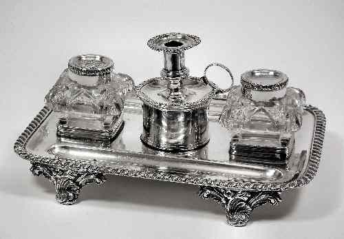 Appraisal: A William IV Sheffield Plate desk rectangular inkstand with gadroon