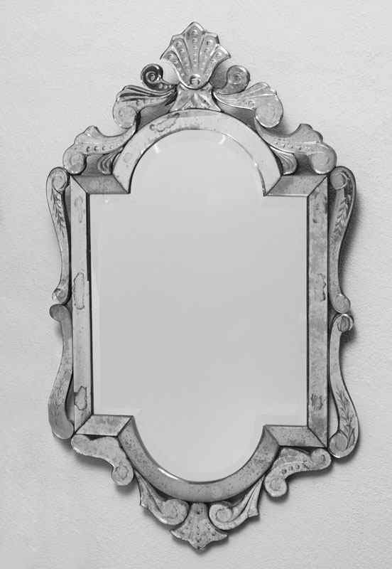 Appraisal: VENETIAN GLASS MIRROR Beveled mirror with beveled and etched frame