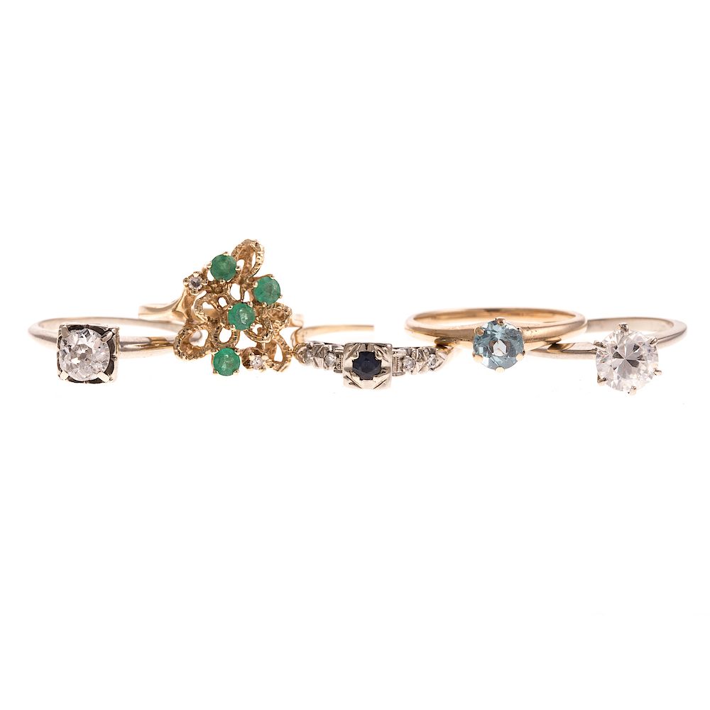 Appraisal: Five Ladies Diamond Gemstone Rings in K K white gold