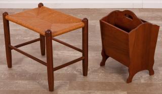 Appraisal: E A Clore Walnut Stool w Magazine Rack E A