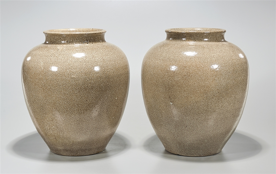 Appraisal: Pair of Chinese crackle glazed porcelain jars x each approx