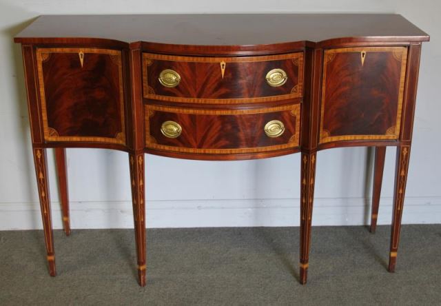 Appraisal: Sheraton Style Inlaid and Banded BowfrontSideboard Signed Council Craftsmen From