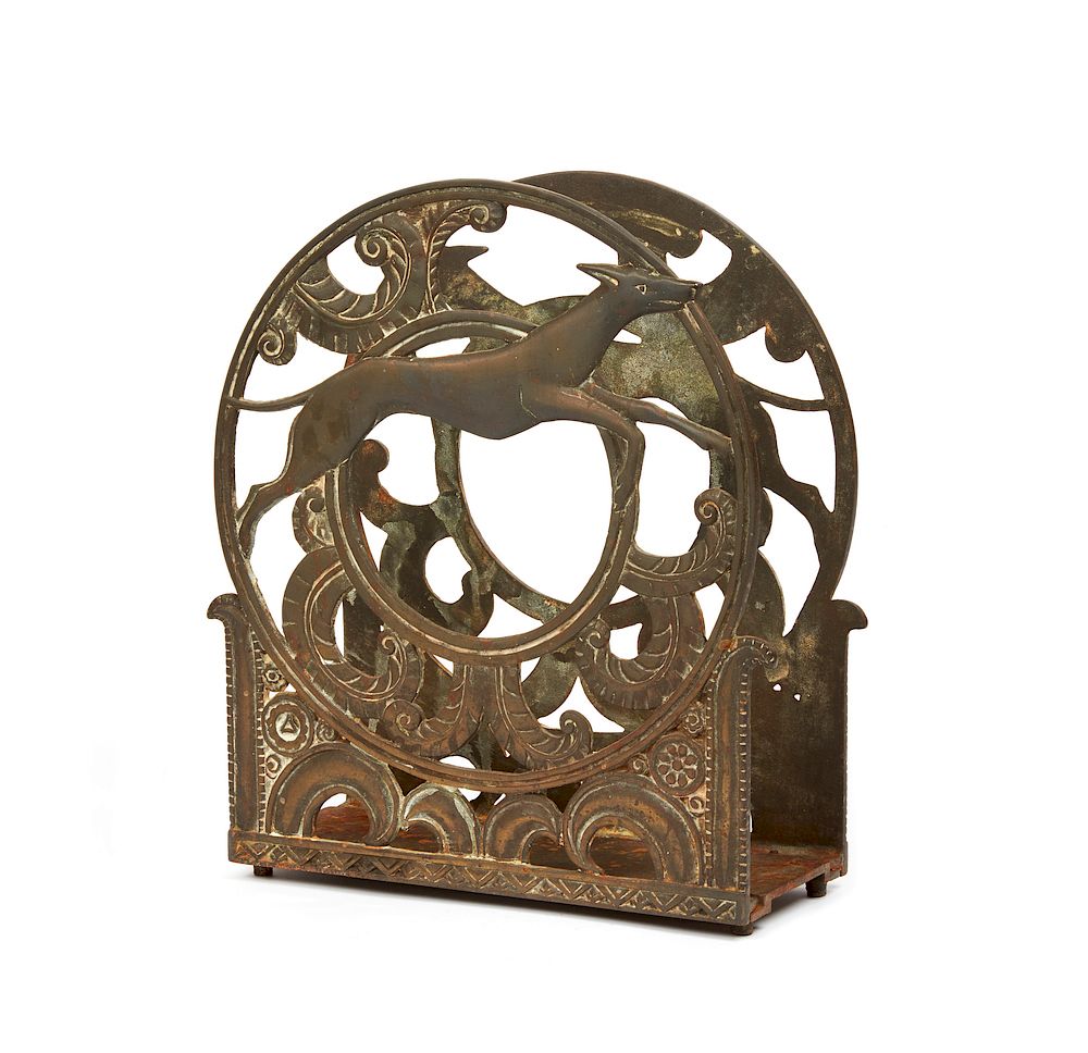 Appraisal: Art Deco Magazine Rack Art Deco pierced magazine rack on