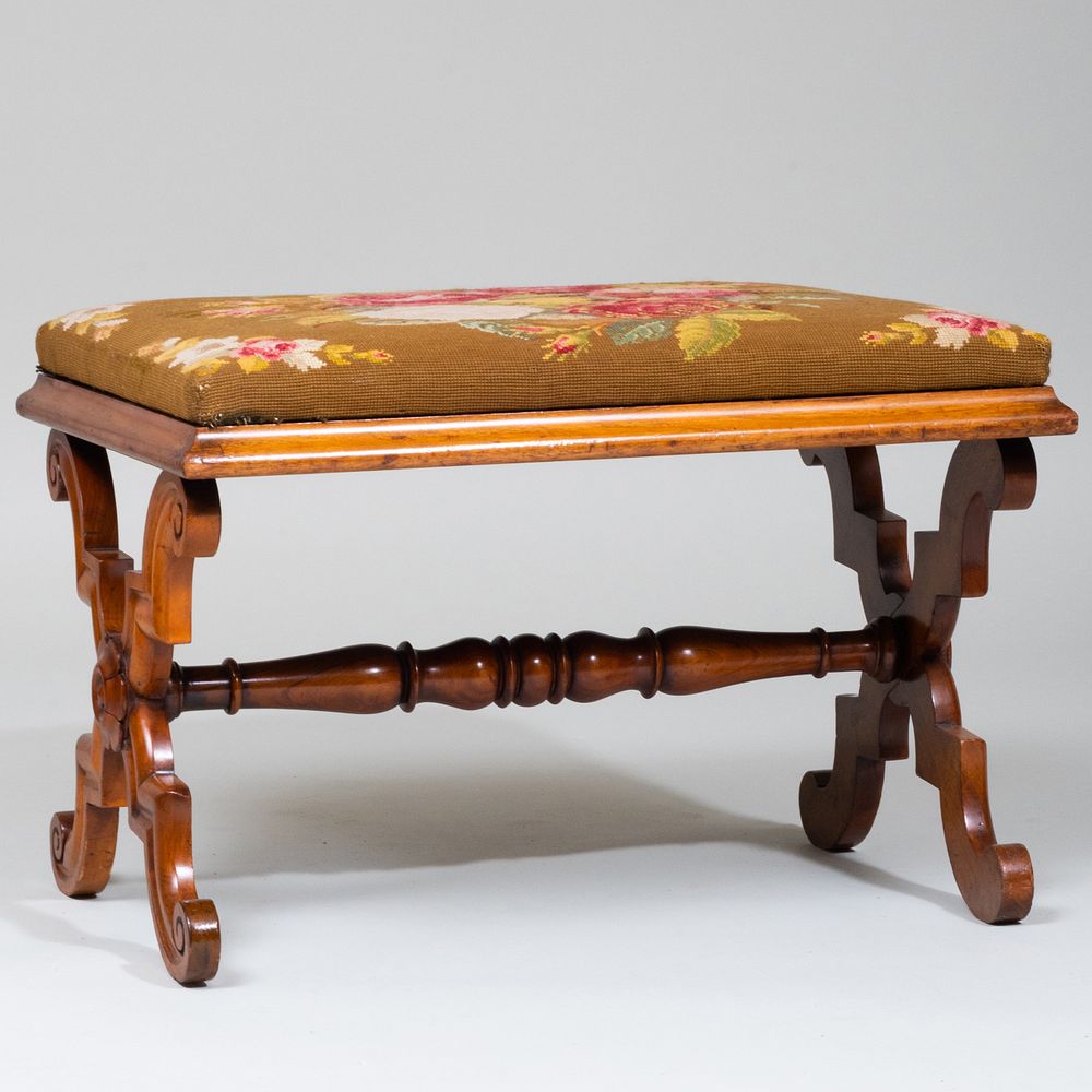 Appraisal: Late William IV Carved Mahogany Rosewood and Needlework Stool x