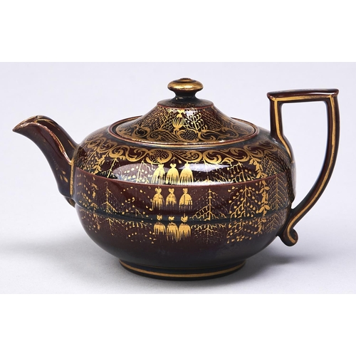 Appraisal: A Wedgwood Rockingham brown glazed and gilt earthenware teapot and