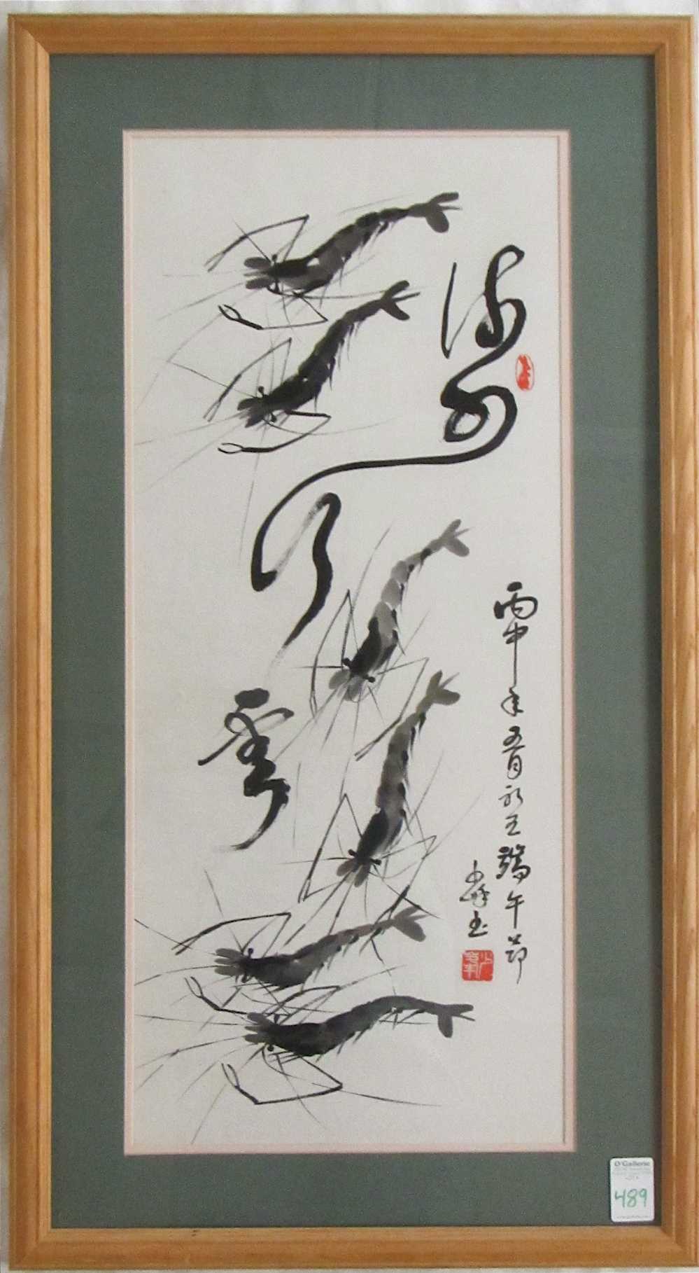 Appraisal: INK WASH ON PAPER DEPICTING SHRIMP in the manner of