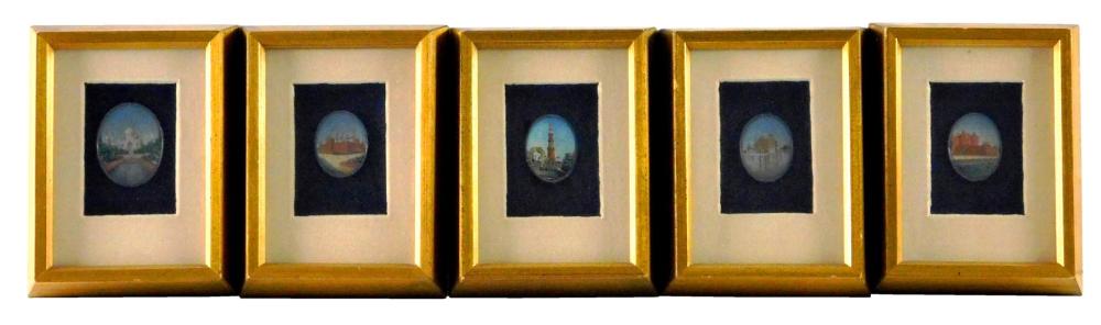 Appraisal: Five miniature oval landscapes possibly Italian watercolor on unknown support