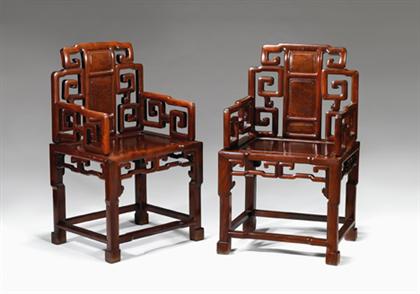 Appraisal: Pair of Chinese hongmu and burlwood 'rose chairs' th century