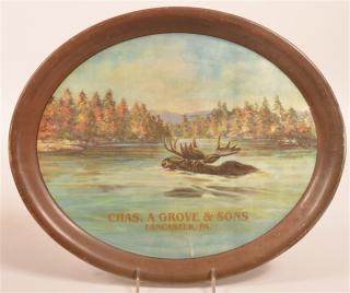 Appraisal: Oval Tin Lithograph Whiskey Advertising Tray Chas A Grove Sons