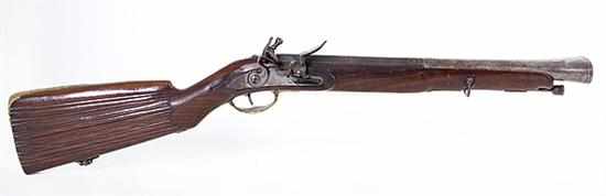 Appraisal: Continental engraved brass-mounted flintlock blunderbuss th century possibly German walnut