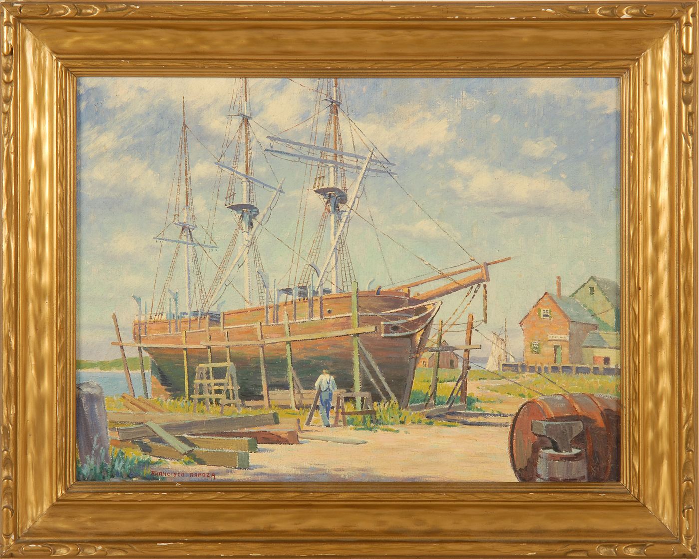 Appraisal: FRANCISCO RAPOZAAmerican b Dry dock scene with whaler Signed lower