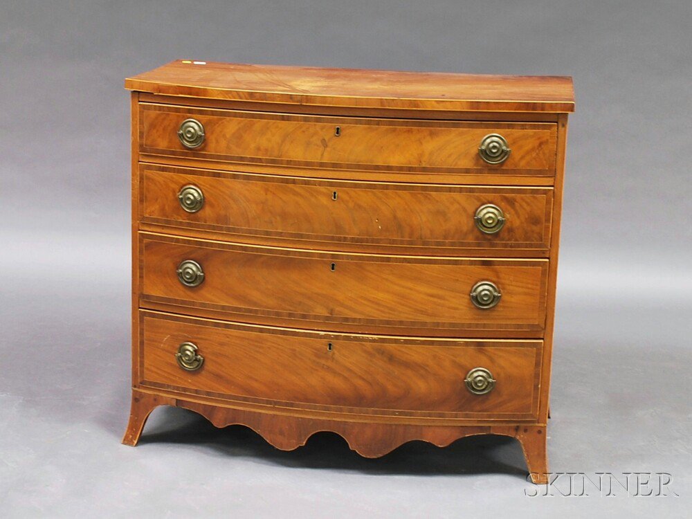 Appraisal: Federal Walnut Inlaid Bow-front Chest of Drawers America c the