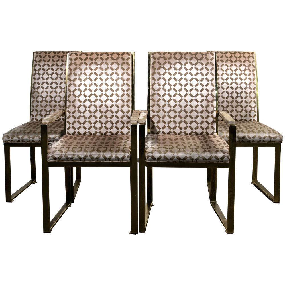 Appraisal: MCM GOLD-TONE METAL UPHOLSTERED CHAIR COLLECTION items including armchairs and