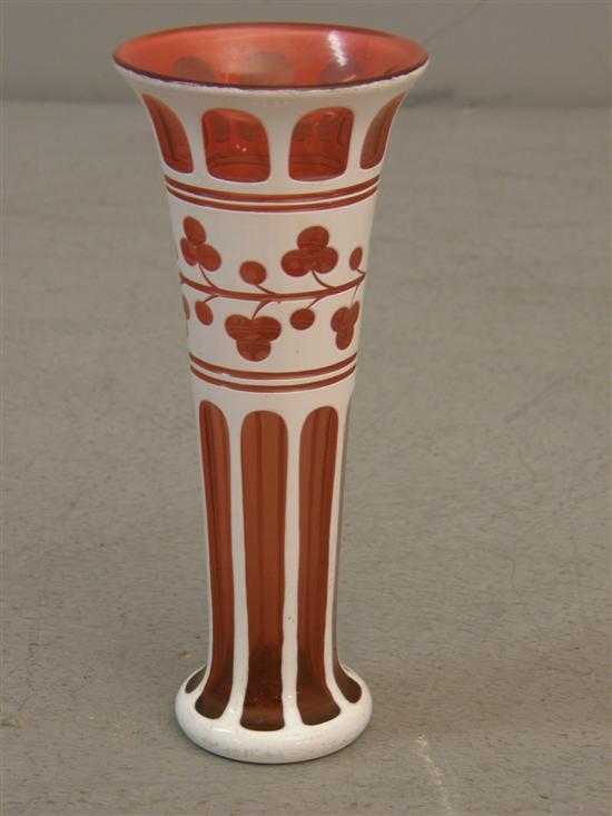 Appraisal: th century red cased glass vase h in