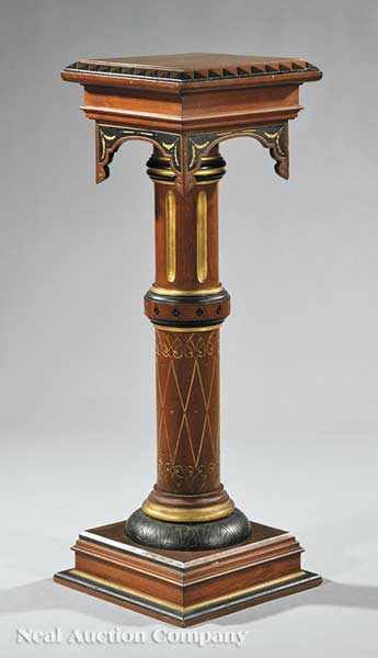 Appraisal: An American Renaissance Carved Ebonized Gilded and Paint-Decorated Walnut Pedestal