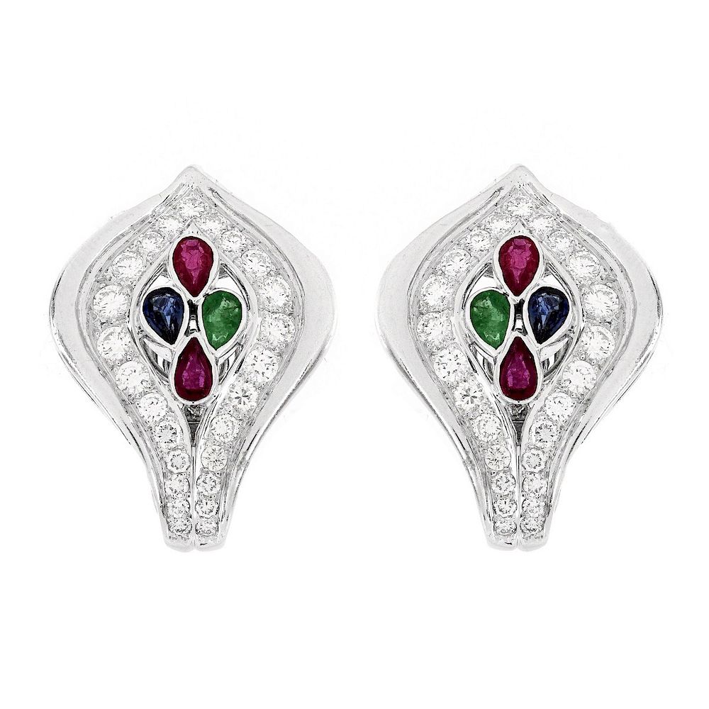 Appraisal: Cartier Diamond Gemstone and K Earrings Vintage Cartier Pave Set