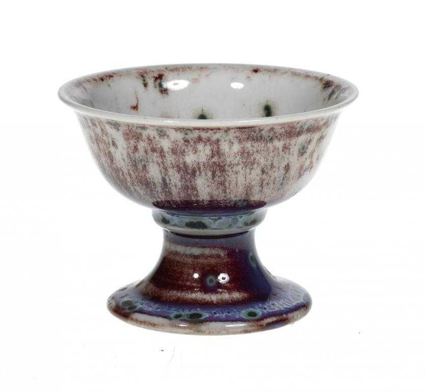 Appraisal: A RUSKIN HIGH FIRED STEM CUP the speckled flamb glaze