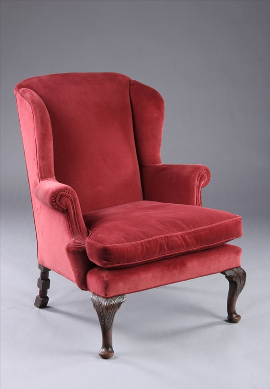 Appraisal: GEORGE III STYLE MAHOGANY UPHOLSTERED EASY CHAIR th century Rectangular