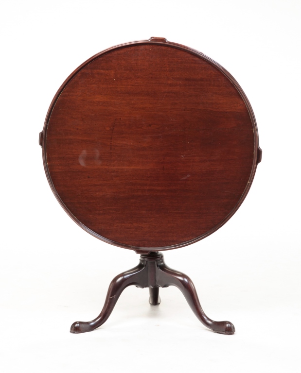 Appraisal: Circa mahogany Dish top base with birdcage baluster column snake