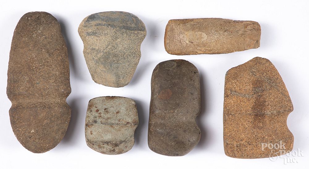 Appraisal: Six ancient stone axe heads New England types Six ancient