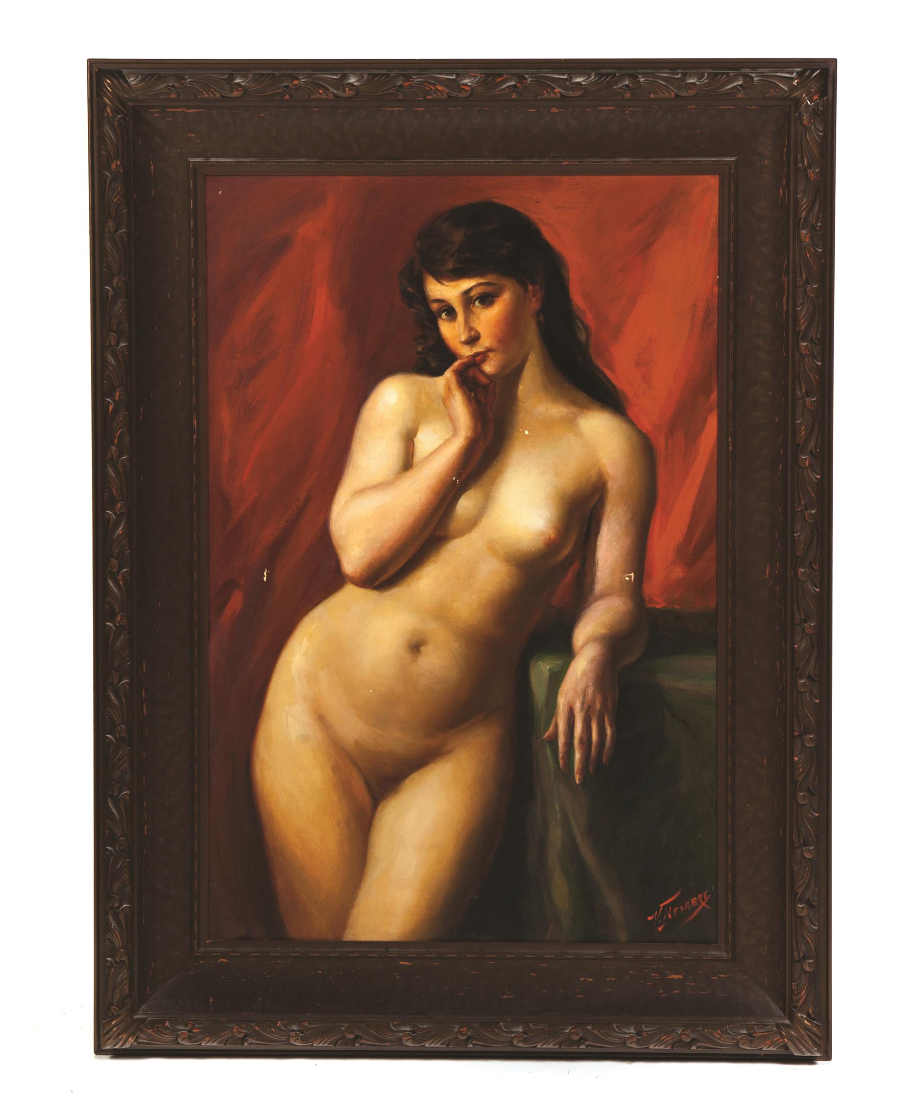 Appraisal: FRAMED OIL ON CANVAS PORTRAIT NUDE OF YOUNG WOMAN SIGNED