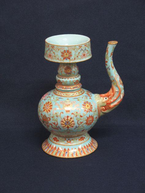 Appraisal: AN IMPORTANT CHINESE TURQUOISE-GROUND EWER in the Tibetan style Pemba